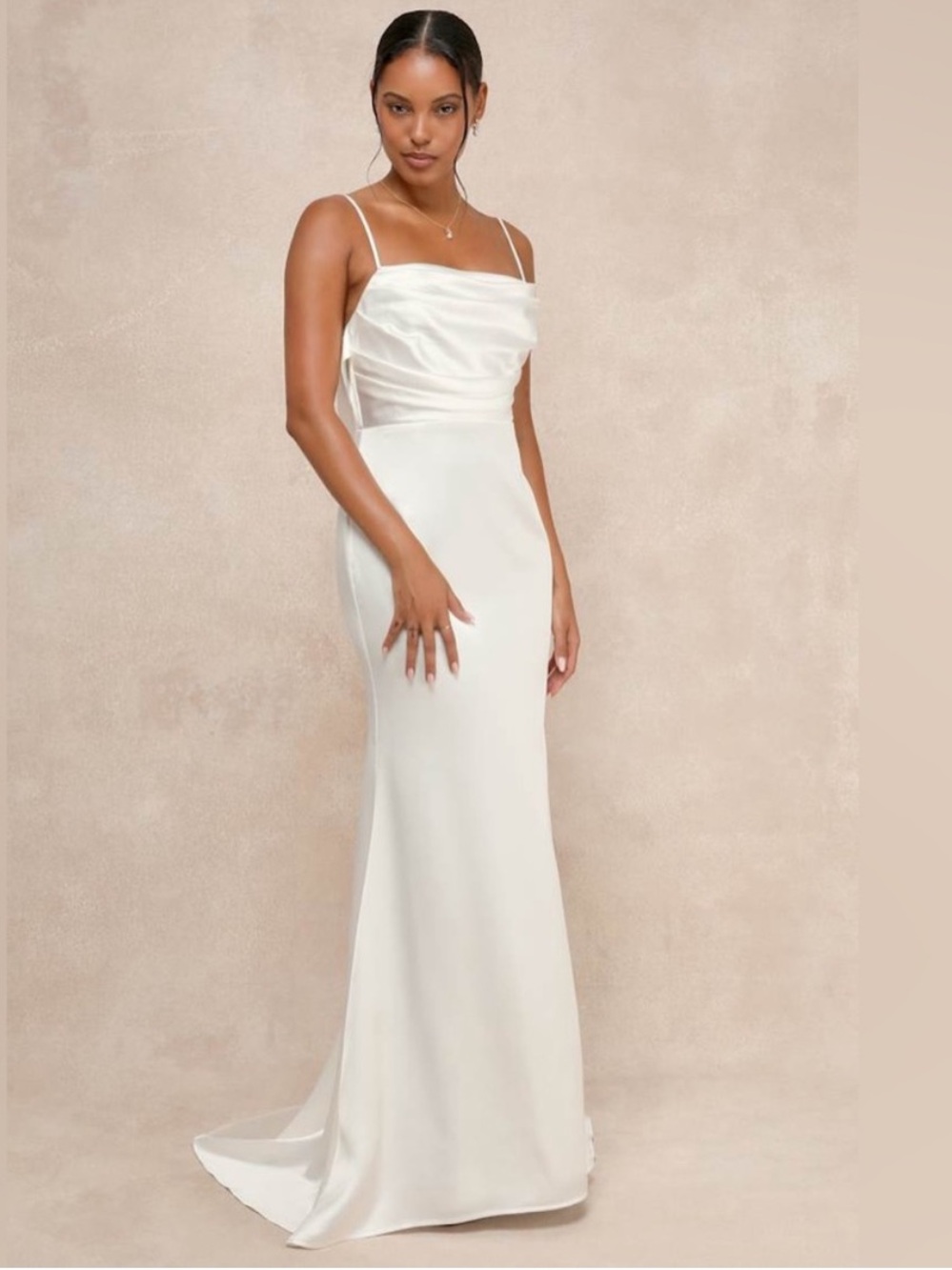 Lulus Lovely Endearment White Satin Sleeveless Backless Maxi Dress, Size M, NWT - Picture 3 of 14